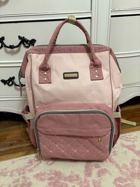 Two-Tone Pink Quilted Diaper Bag Backpack